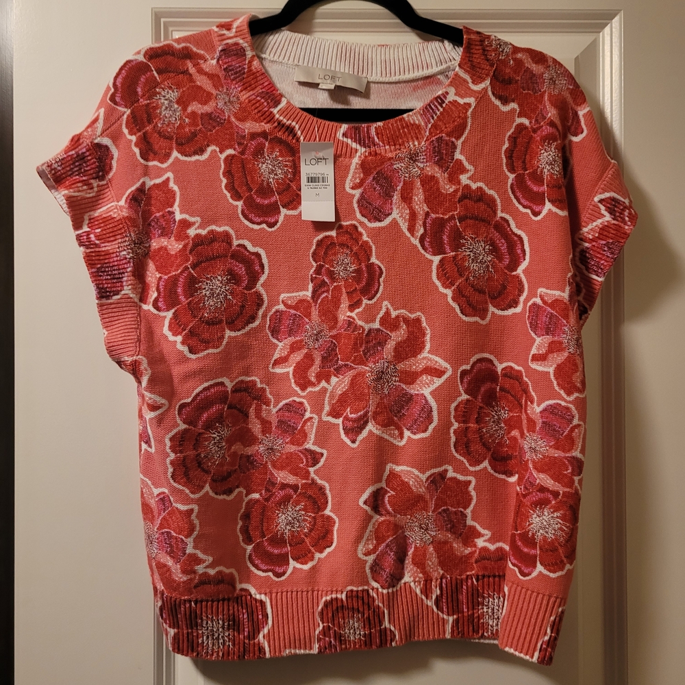 LOFT Pink Floral Short Sleeve Tee